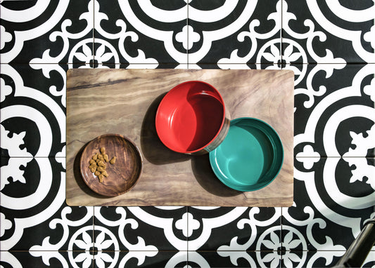 Tarhong Voerbak Hond Olive Melamine Houtprint / Teal Zeegroen