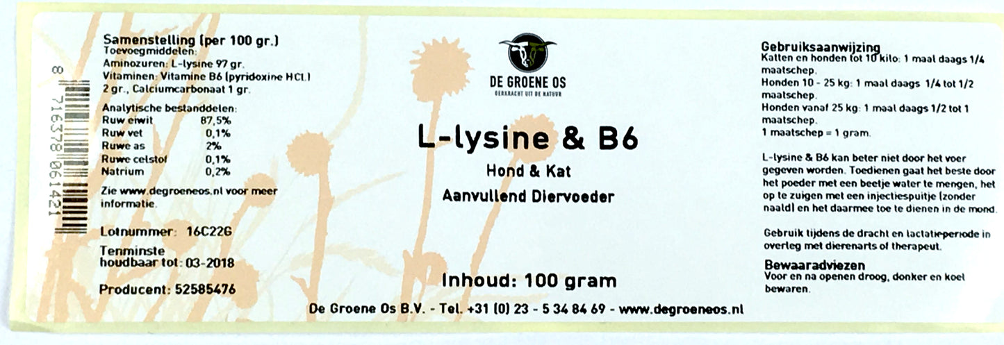 De Groene Os L-Lysine / B6 Hond / Kat
