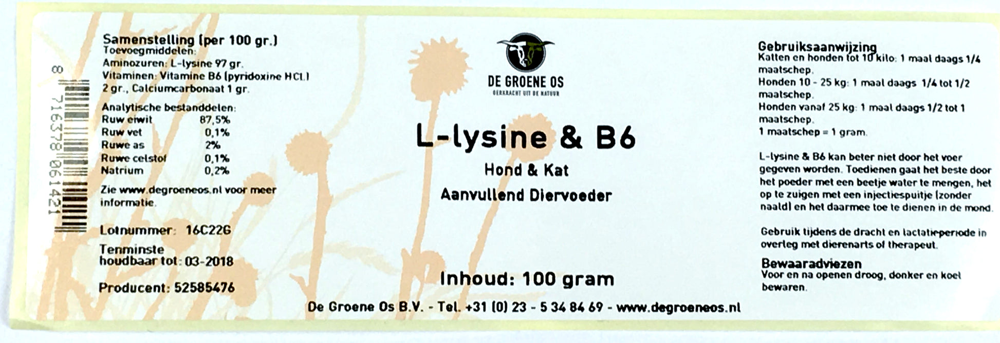 De Groene Os L-Lysine / B6 Hond / Kat