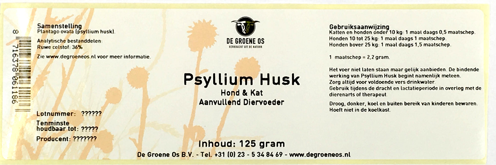 De Groene Os Psyllium Husk Hond / Kat