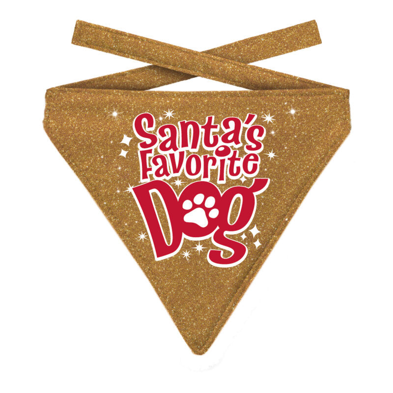 Plenty Gifts Kerst Bandana Santa's Favorite Dog Glitter Goud