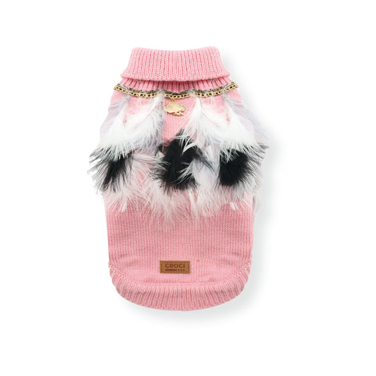 Croci Hondentrui Met Veren Roze / Wit